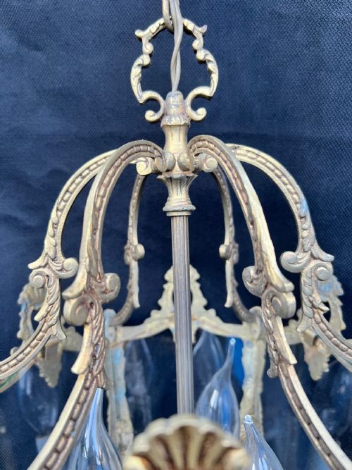 A THREE LIGHT FRENCH ANTIQUE BRASS LANTERN - ADDITIONAL PHOTO 2