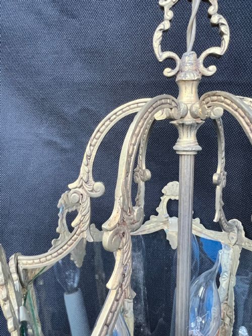 A THREE LIGHT FRENCH ANTIQUE BRASS LANTERN - ADDITIONAL PHOTO 3