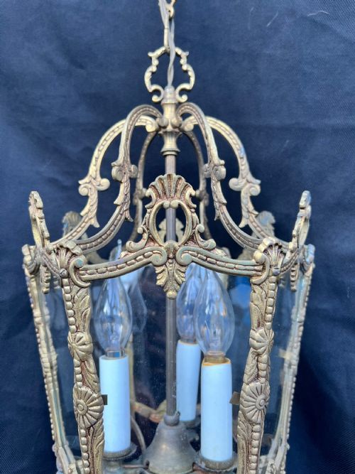 A THREE LIGHT FRENCH ANTIQUE BRASS LANTERN - ADDITIONAL PHOTO 5