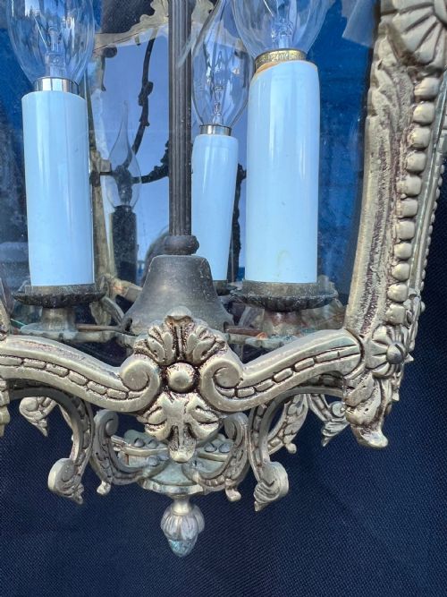 A THREE LIGHT FRENCH ANTIQUE BRASS LANTERN - ADDITIONAL PHOTO 7