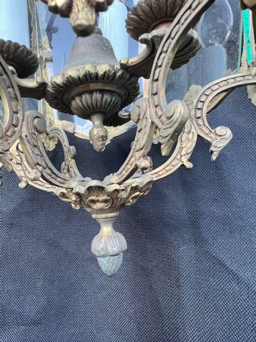 A THREE LIGHT FRENCH ANTIQUE BRASS LANTERN - ADDITIONAL PHOTO 8