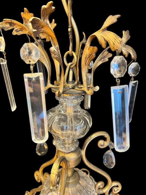 FRENCH GILT BRASS 4 LIGHT ANTIQUE CHANDELIER - ADDITIONAL PHOTO 1