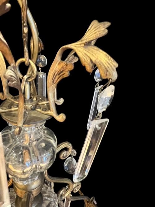 FRENCH GILT BRASS 4 LIGHT ANTIQUE CHANDELIER - ADDITIONAL PHOTO 2