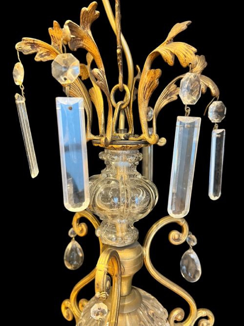 FRENCH GILT BRASS 4 LIGHT ANTIQUE CHANDELIER - ADDITIONAL PHOTO 3