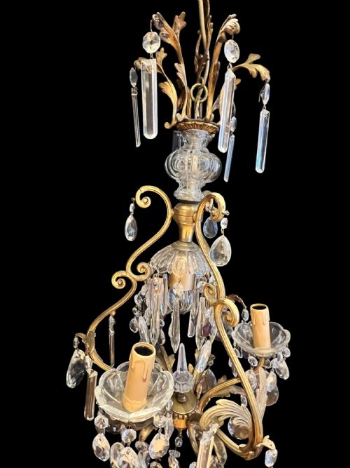 FRENCH GILT BRASS 4 LIGHT ANTIQUE CHANDELIER - ADDITIONAL PHOTO 6
