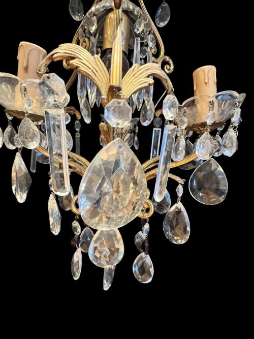 FRENCH GILT BRASS 4 LIGHT ANTIQUE CHANDELIER - ADDITIONAL PHOTO 7
