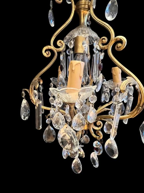 FRENCH GILT BRASS 4 LIGHT ANTIQUE CHANDELIER - ADDITIONAL PHOTO 8