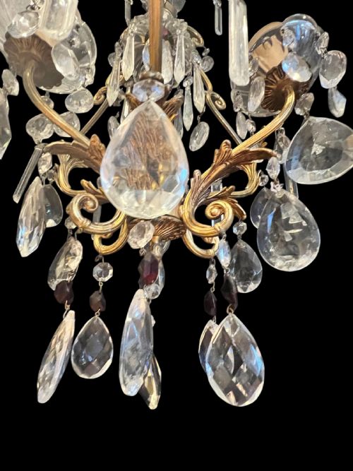 FRENCH GILT BRASS 4 LIGHT ANTIQUE CHANDELIER - ADDITIONAL PHOTO 9