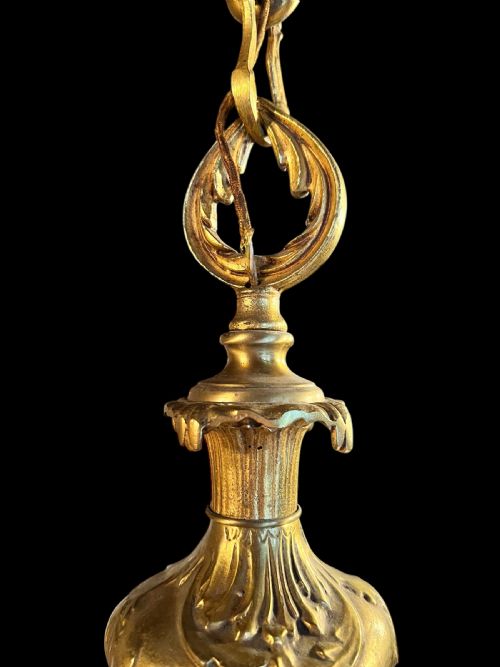 FRENCH HEAVY BRASS SIX LIGHT ANTIQUE CHANDELIER - ADDITIONAL PHOTO 1
