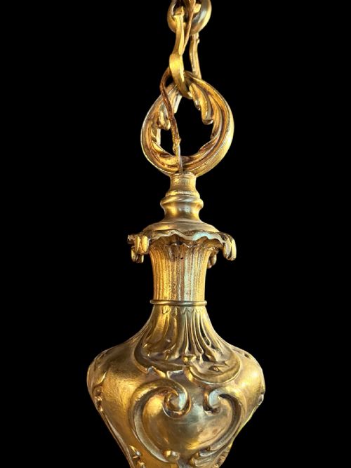 FRENCH HEAVY BRASS SIX LIGHT ANTIQUE CHANDELIER - ADDITIONAL PHOTO 4