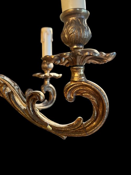 FRENCH HEAVY BRASS SIX LIGHT ANTIQUE CHANDELIER - ADDITIONAL PHOTO 7