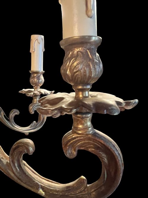 FRENCH HEAVY BRASS SIX LIGHT ANTIQUE CHANDELIER - ADDITIONAL PHOTO 8