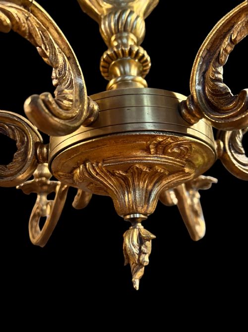 FRENCH HEAVY BRASS SIX LIGHT ANTIQUE CHANDELIER - ADDITIONAL PHOTO 9
