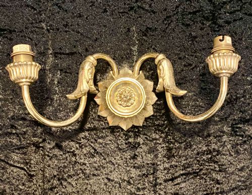 A PAIR OF TWO LIGHT FRENCH BRASS WALLLIGHTS - ADDITIONAL PHOTO 1