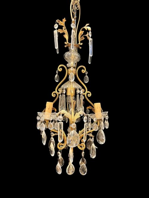 FRENCH GILT BRASS 4 LIGHT ANTIQUE CHANDELIER