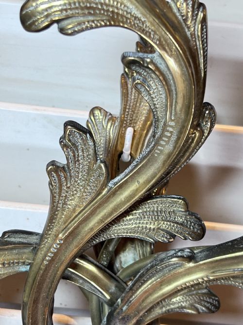 TWO FRENCH TRIPLE ARM GILDED ANTIQUE BRASS WALL LIGHTS - ADDITIONAL PHOTO 5
