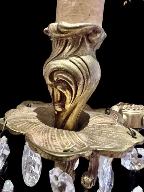 A PAIR OF STUNNING TWO LIGHT FRENCH GILT BRASS AND CRYSTAL ANTIQUE WALLLIGHTS - ADDITIONAL PHOTO 9