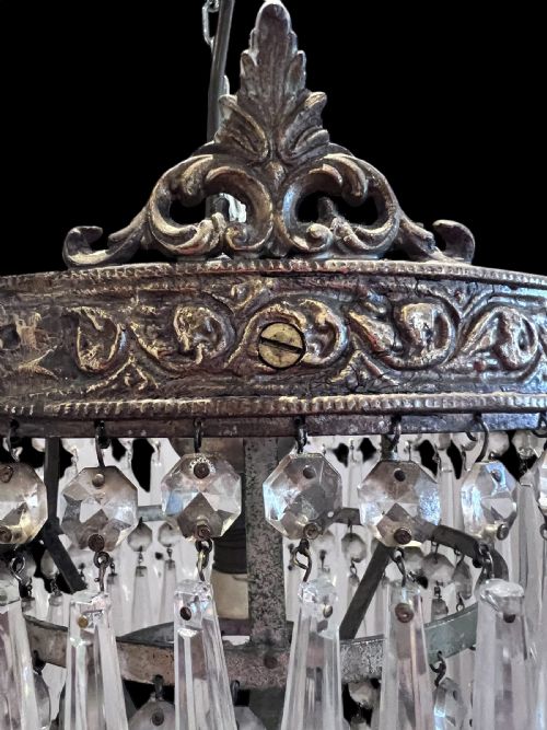 ANTIQUE SINGLE LIGHT FRENCH WATERFALL PLAFONIERE CRYSTAL CHANDELIER - ADDITIONAL PHOTO 1