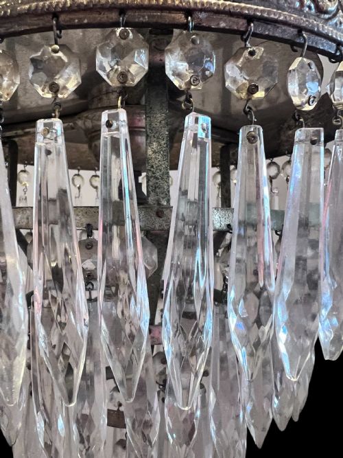 ANTIQUE SINGLE LIGHT FRENCH WATERFALL PLAFONIERE CRYSTAL CHANDELIER - ADDITIONAL PHOTO 5
