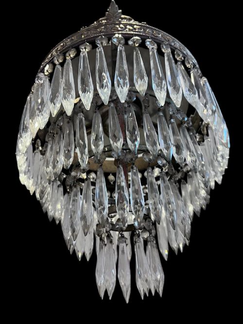 ANTIQUE SINGLE LIGHT FRENCH WATERFALL PLAFONIERE CRYSTAL CHANDELIER - ADDITIONAL PHOTO 6