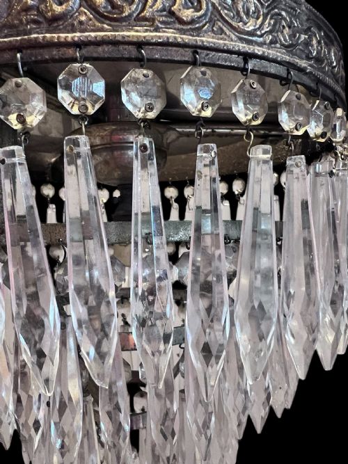 ANTIQUE SINGLE LIGHT FRENCH WATERFALL PLAFONIERE CRYSTAL CHANDELIER - ADDITIONAL PHOTO 8