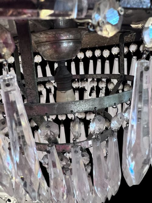 ANTIQUE SINGLE LIGHT FRENCH WATERFALL PLAFONIERE CRYSTAL CHANDELIER - ADDITIONAL PHOTO 9