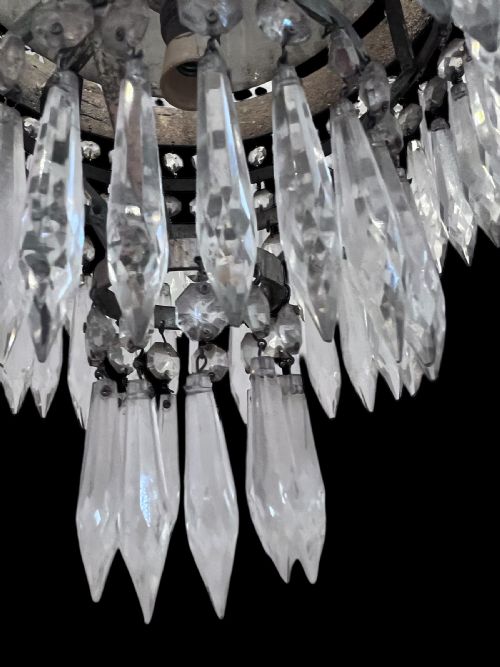 ANTIQUE SINGLE LIGHT FRENCH WATERFALL PLAFONIERE CRYSTAL CHANDELIER - ADDITIONAL PHOTO 10