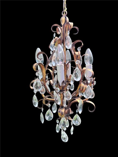 ITALIAN GILT LEAFY CRYSTAL ANTIQUE CHANDELIER