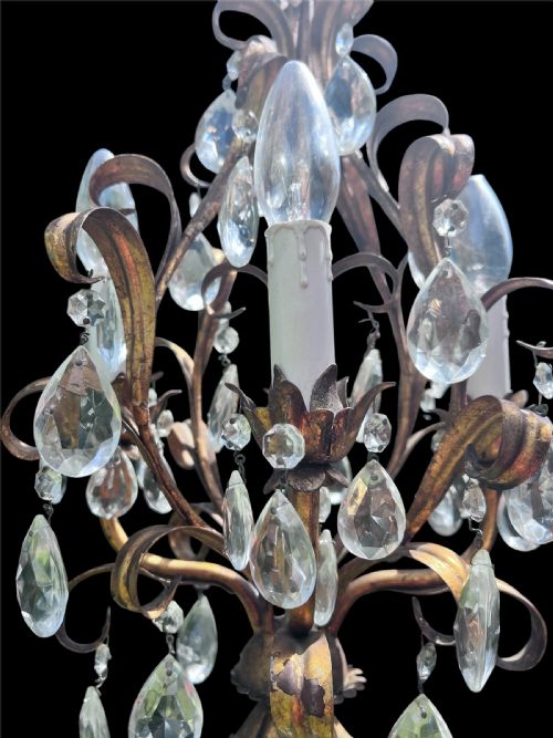 ITALIAN GILT LEAFY CRYSTAL ANTIQUE CHANDELIER - ADDITIONAL PHOTO 2
