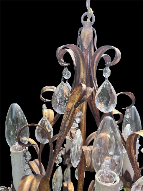 ITALIAN GILT LEAFY CRYSTAL ANTIQUE CHANDELIER - ADDITIONAL PHOTO 3
