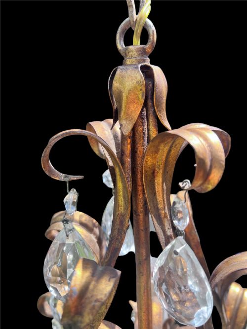 ITALIAN GILT LEAFY CRYSTAL ANTIQUE CHANDELIER - ADDITIONAL PHOTO 4