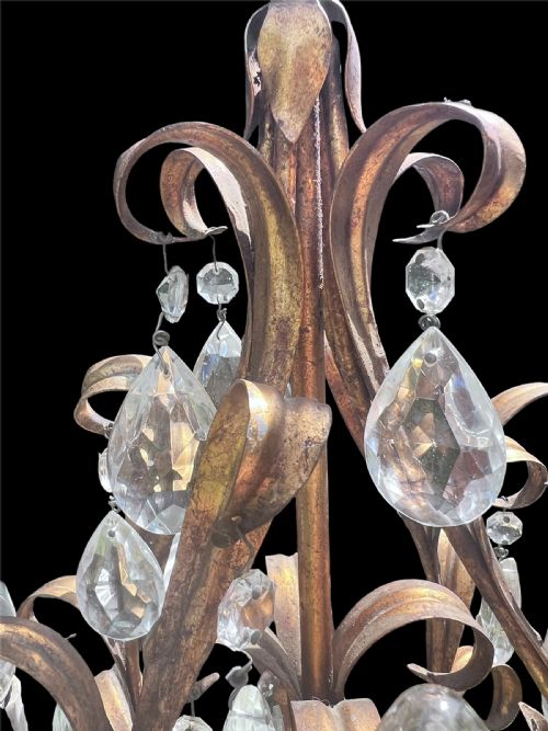 ITALIAN GILT LEAFY CRYSTAL ANTIQUE CHANDELIER - ADDITIONAL PHOTO 5
