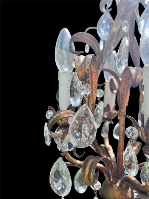 ITALIAN GILT LEAFY CRYSTAL ANTIQUE CHANDELIER - ADDITIONAL PHOTO 6