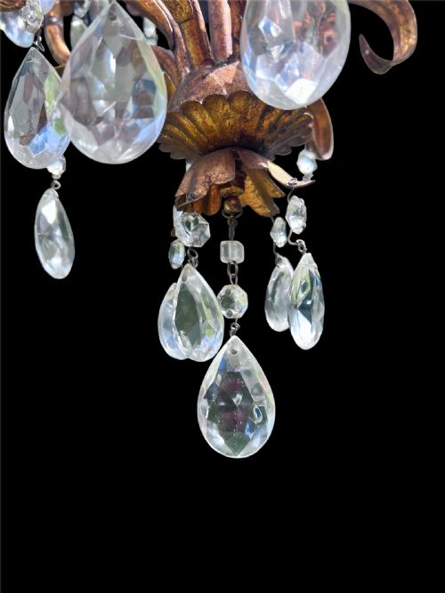 ITALIAN GILT LEAFY CRYSTAL ANTIQUE CHANDELIER - ADDITIONAL PHOTO 8