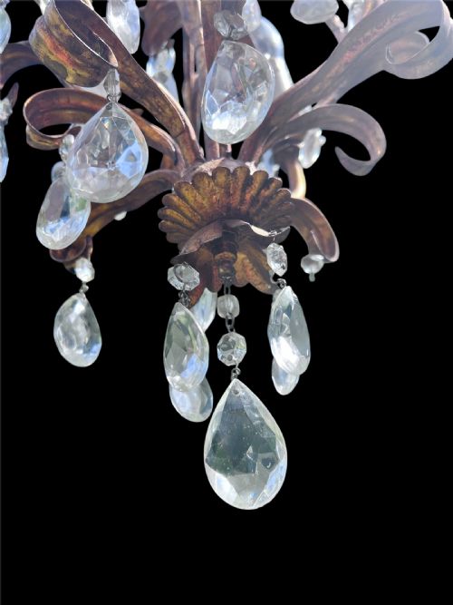 ITALIAN GILT LEAFY CRYSTAL ANTIQUE CHANDELIER - ADDITIONAL PHOTO 9