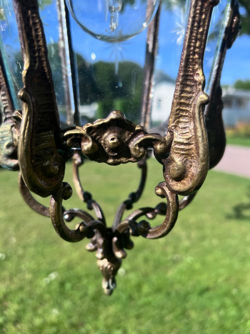 FRENCH BRASS SINGLE LIGHT HALL ANTIQUE LANTERN - ADDITIONAL PHOTO 8