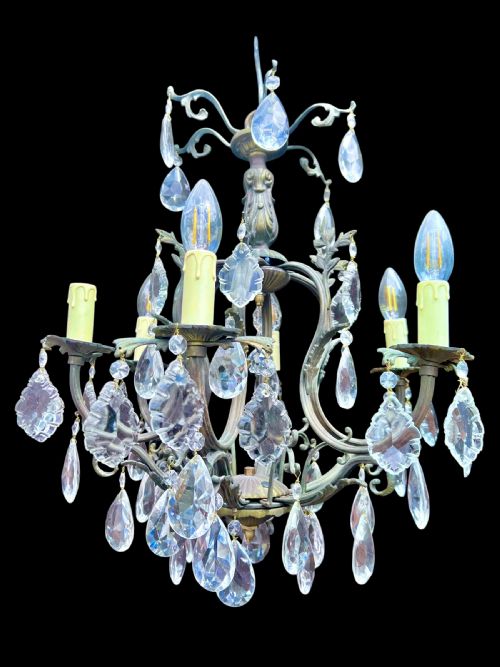 SIX LIGHT BRONZE FRENCH ANTIQUE CHANDELIER