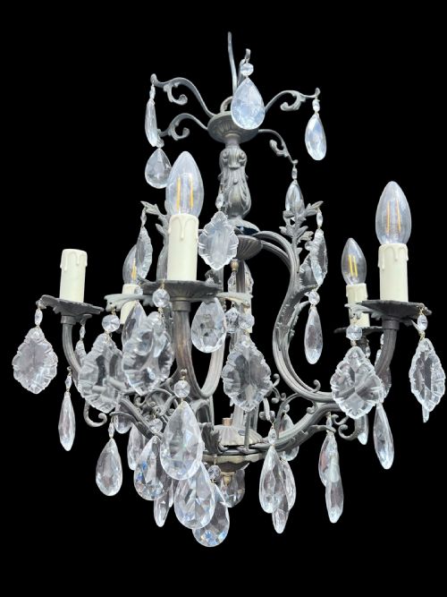 SIX LIGHT BRONZE FRENCH ANTIQUE CHANDELIER - ADDITIONAL PHOTO 7