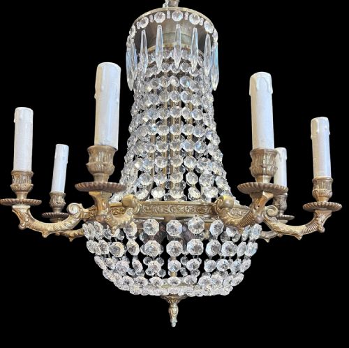 FRENCH TENT AND WATERFALL EMPIRE ANTIQUE CHANDELIER WITH 11 LIGHTS