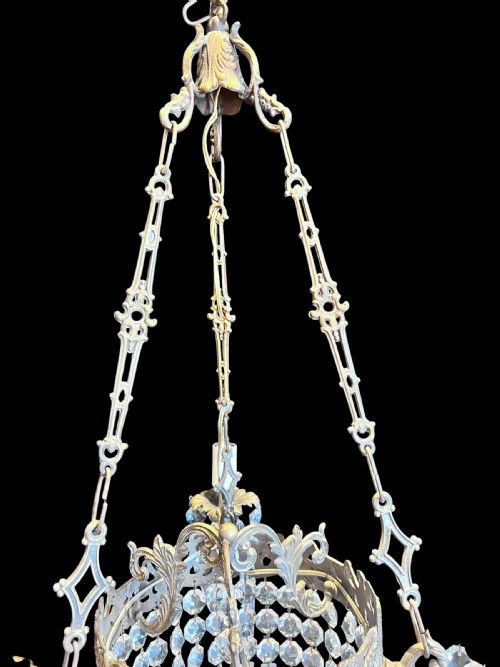 ANTIQUE FRENCH ART NOUVEAU THREELIGHT BRASS CHANDELIER - ADDITIONAL PHOTO 2