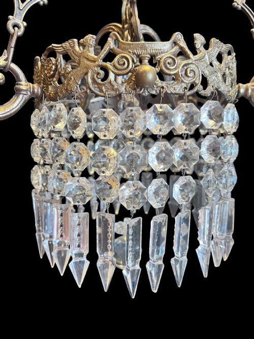ANTIQUE FRENCH ART NOUVEAU THREELIGHT BRASS CHANDELIER - ADDITIONAL PHOTO 3