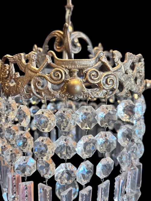 ANTIQUE FRENCH ART NOUVEAU THREELIGHT BRASS CHANDELIER - ADDITIONAL PHOTO 4