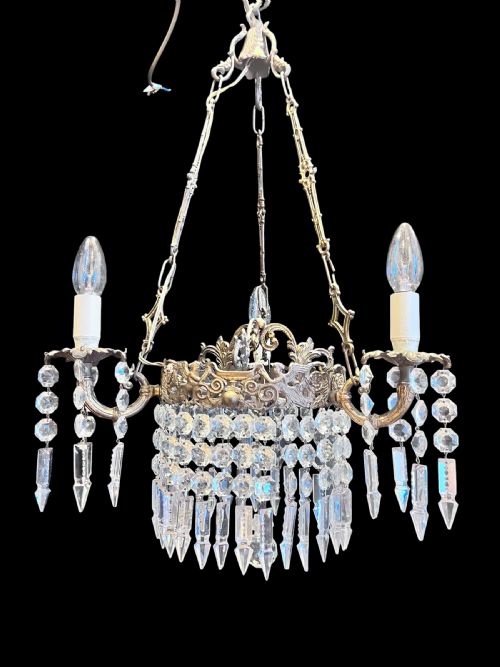 ANTIQUE FRENCH ART NOUVEAU THREELIGHT BRASS CHANDELIER - ADDITIONAL PHOTO 9