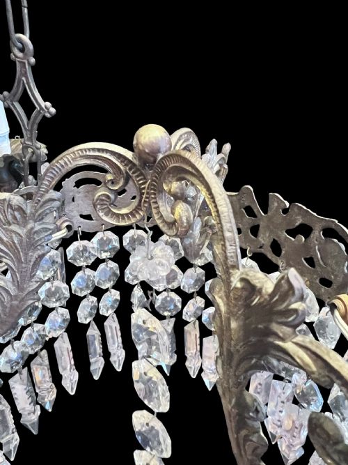 ANTIQUE FRENCH ART NOUVEAU THREELIGHT BRASS CHANDELIER - ADDITIONAL PHOTO 11