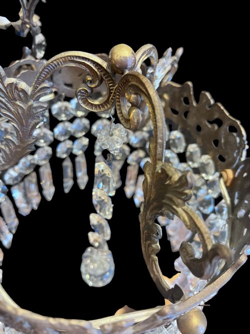 ANTIQUE FRENCH ART NOUVEAU THREELIGHT BRASS CHANDELIER - ADDITIONAL PHOTO 12
