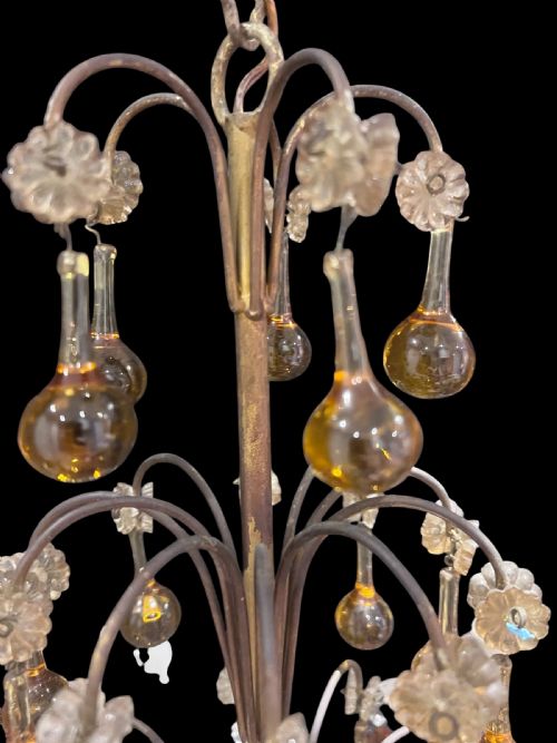 FIVE LIGHT ITALIAN ANTIQUE CHANDELIER WITH COLOURED CRYSTALS C1910 - ADDITIONAL PHOTO 1
