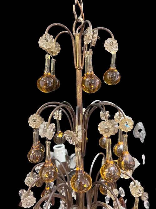 FIVE LIGHT ITALIAN ANTIQUE CHANDELIER WITH COLOURED CRYSTALS C1910 - ADDITIONAL PHOTO 5