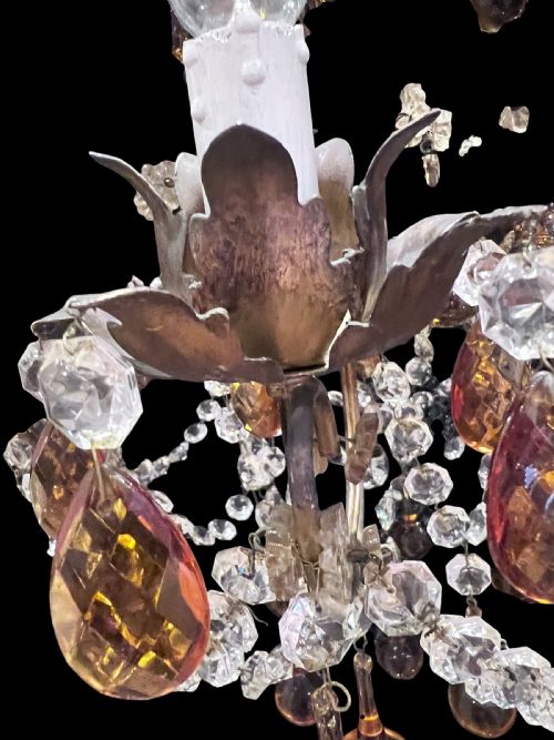 FIVE LIGHT ITALIAN ANTIQUE CHANDELIER WITH COLOURED CRYSTALS C1910 - ADDITIONAL PHOTO 10