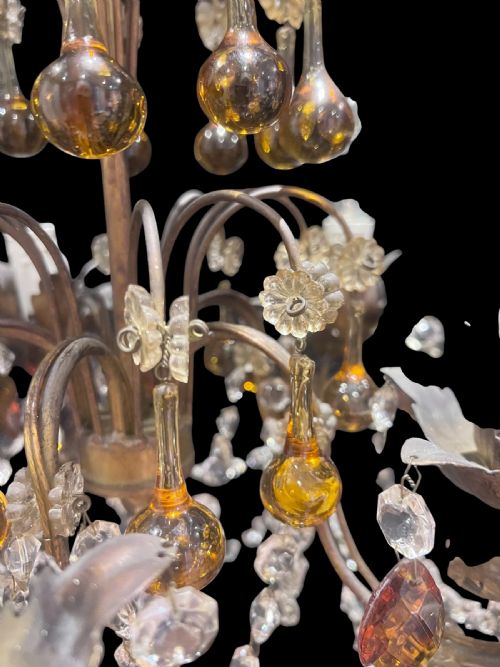 FIVE LIGHT ITALIAN ANTIQUE CHANDELIER WITH COLOURED CRYSTALS C1910 - ADDITIONAL PHOTO 11