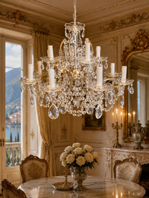 A 12 LIGHT ANTIQUE ITALIAN CRYSTAL CHANDELIER - ADDITIONAL PHOTO 3
